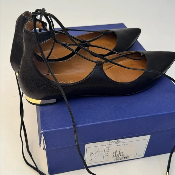 Aquazzura Christy Lace-Up Ballet Flats - Black 37 - Picture 5 of 11